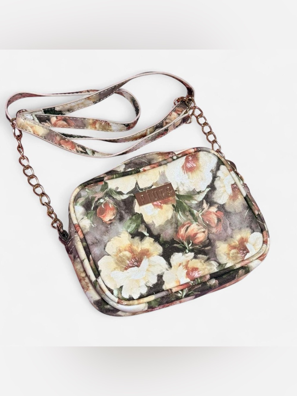 Piure Floral Rose Tapestry Shoulder Bag — Gold Chain Zipper England 7"x5.5"x1.75